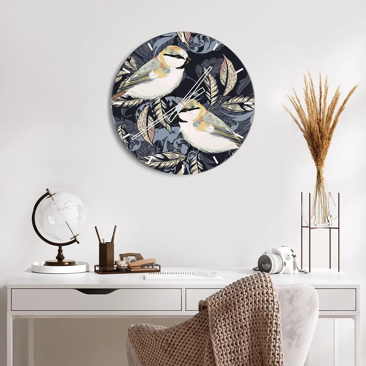 Wall clock - Clock on glass - Blue and Yellow Chirp - 40x40 cm