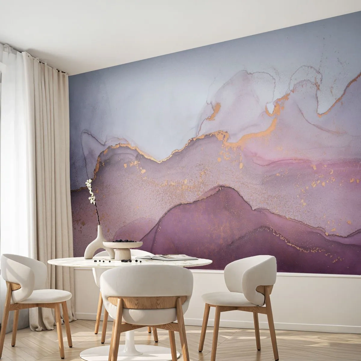 Photo Wallpaper Premium Canvas - Waves of Violet and Purple - Abstraction, Piece, Modern Art. - 450x315 cm