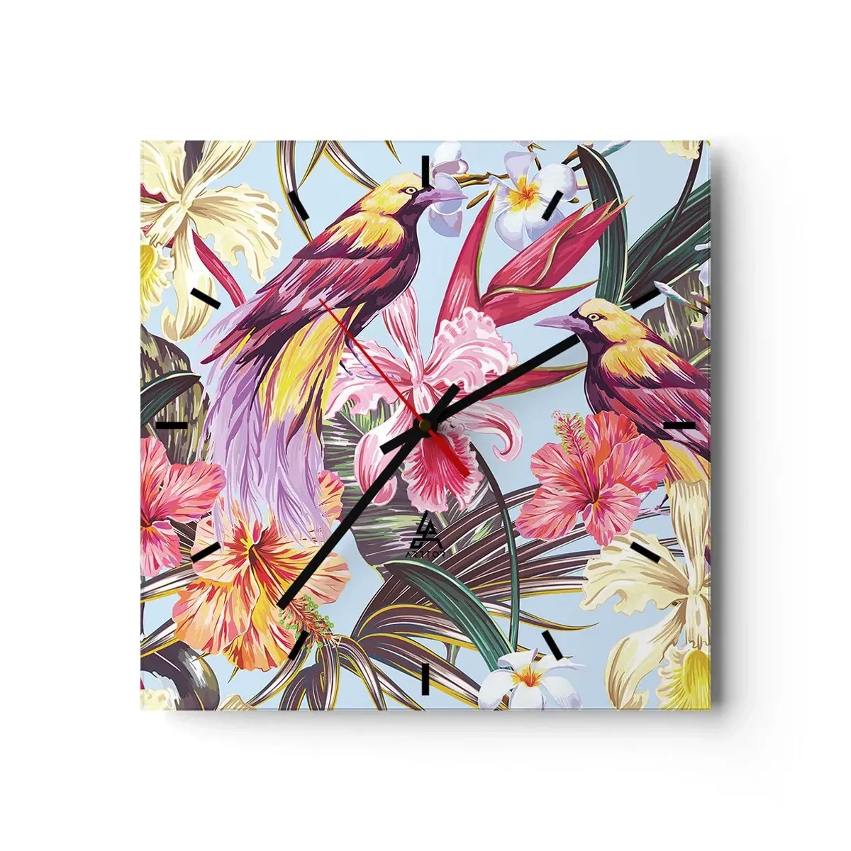 Wall clock - Clock on glass - Flakes and Feathers - 30x30 cm
