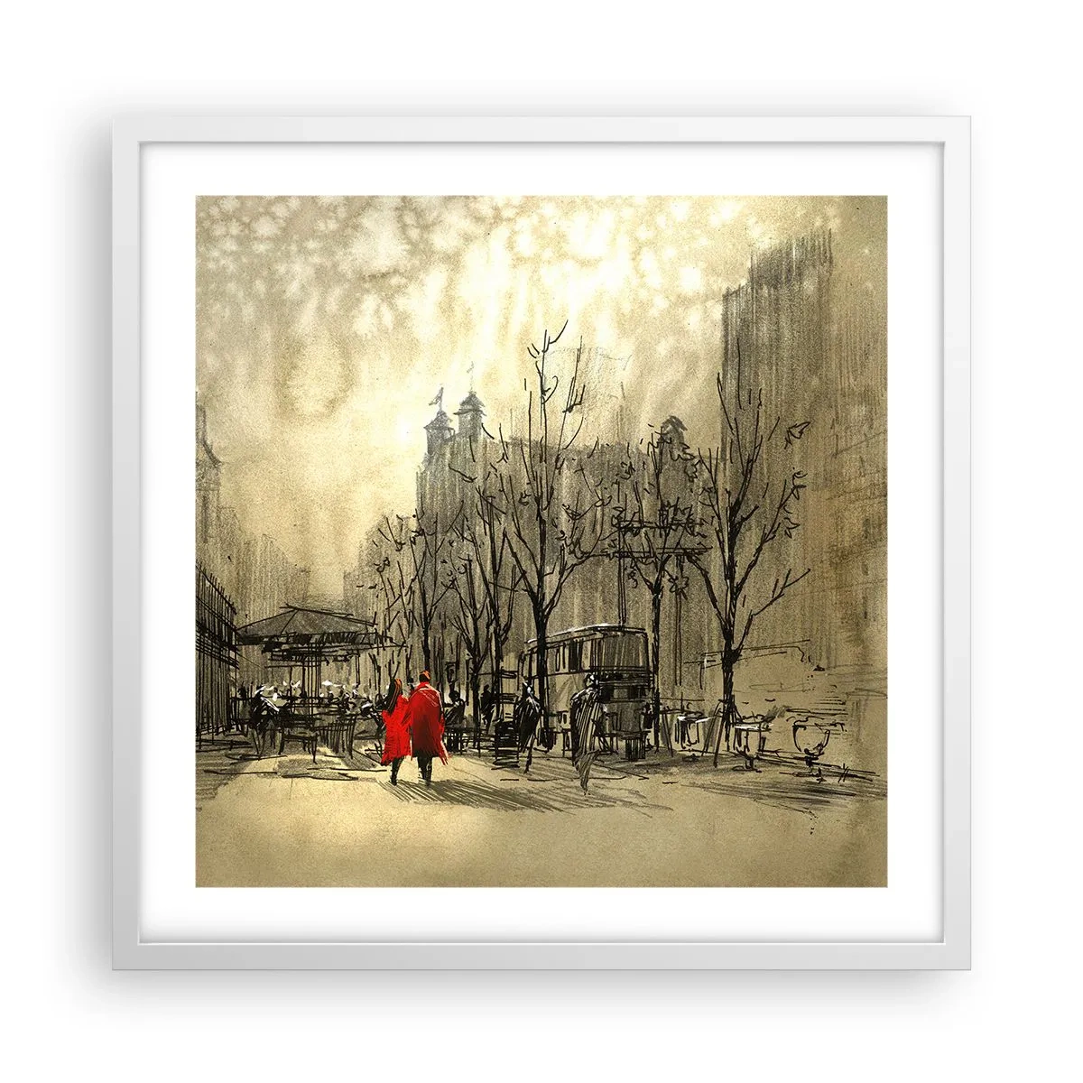 Poster in white frmae - A Date in London Fog - 50x50 cm