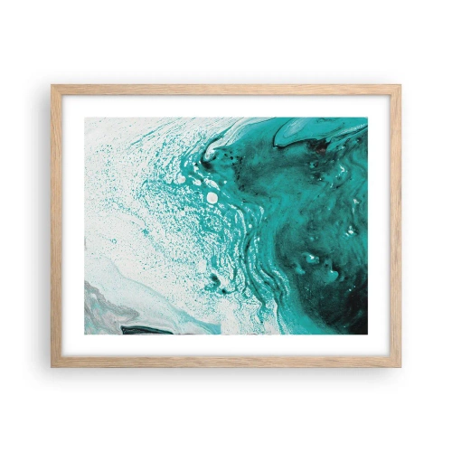 Poster in light oak frame - Dissolving in White and Turquoise - 50x40 cm