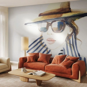 Photo Wallpaper Standard Eco - Welcome to Florida! - Woman's Face, Portrait of a Woman, Fashion - 350x256 cm