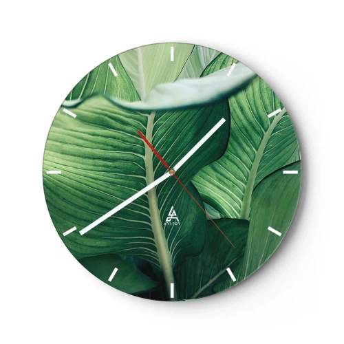 Wall clock - Clock on glass - Life in Intense Green Colour - 40x40 cm