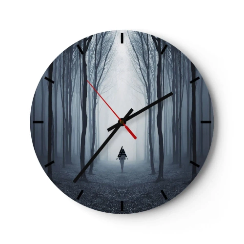 Wall clock - Clock on glass - A dark forest in the fog with a mysterious figure - 30x30cm - And Everything is Straight and Bright - Modern wall decoration for the living room, kitchen, and bedroom ARTTOR