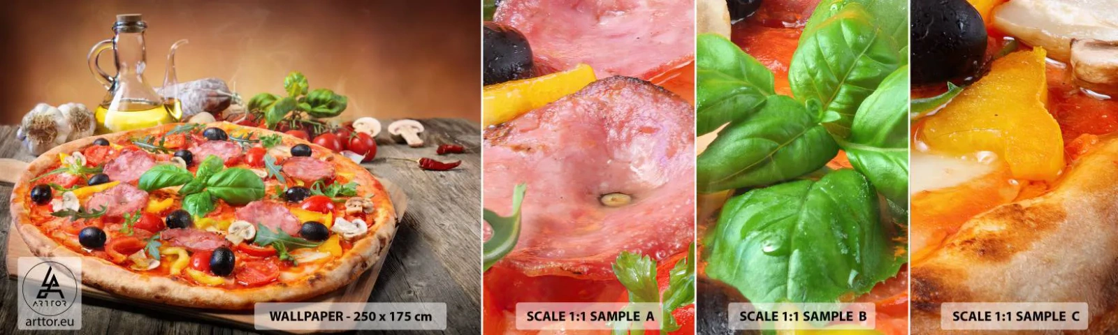 Photo Wallpaper Sample Self-Adhesive Deluxe Sticker - With a Real Italian Flavouring - Gastronomy, Pizza, Italy - 100x30 cm