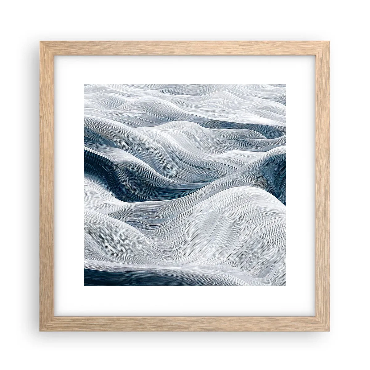 Poster in light oak frame - White and Blue Waves - 30x30 cm
