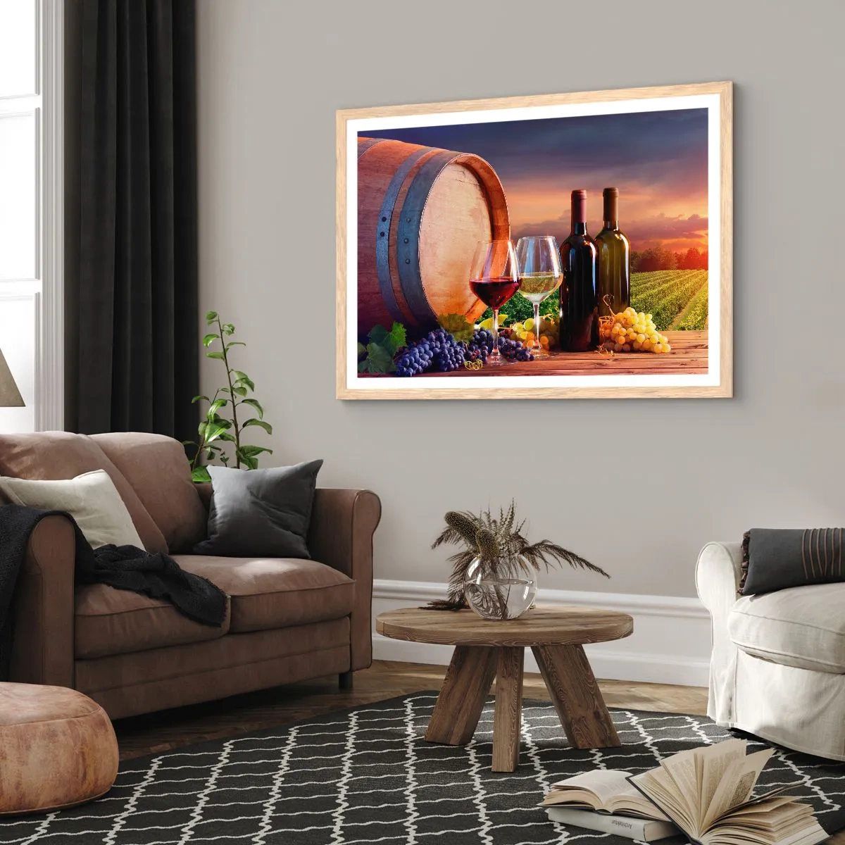 Poster in light oak frame - Here Life Is Full of Flavour - 70x50 cm