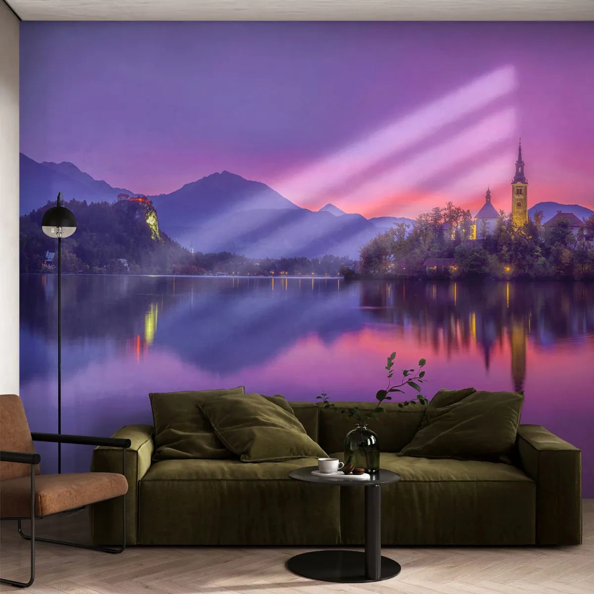 Photo Wallpaper Standard Eco - Fairytale Island by Dusk - Landscape, Slovenia, Bled Island - 200x140 cm