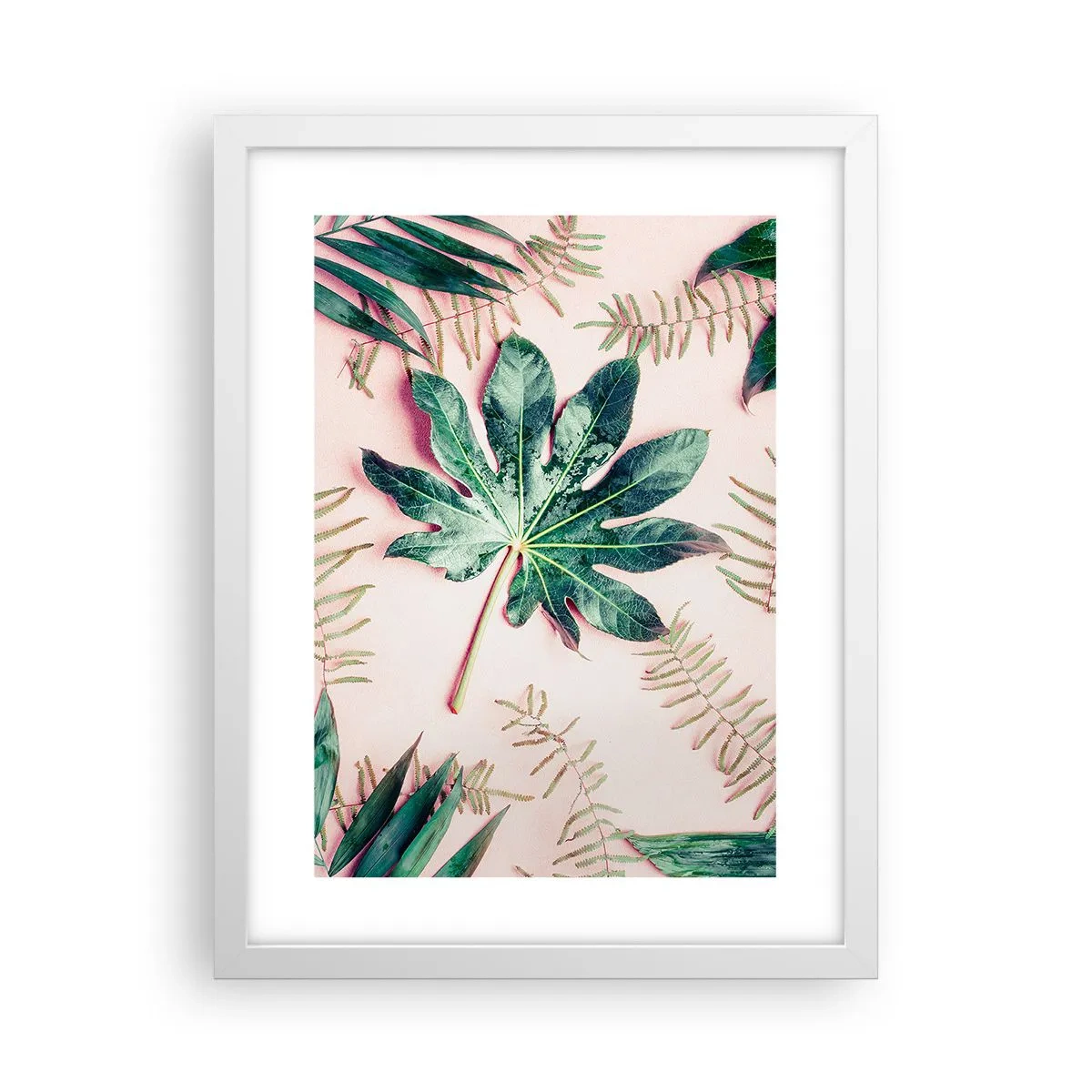 Poster in white frmae - Study in Green on Pink Background - 30x40 cm