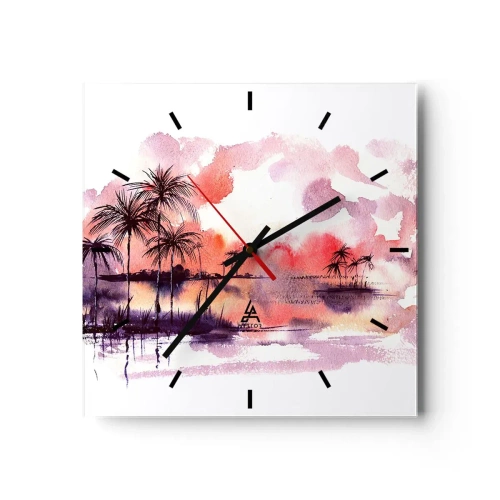 Wall clock - Clock on glass - Peace of Tropics in Red - 30x30 cm