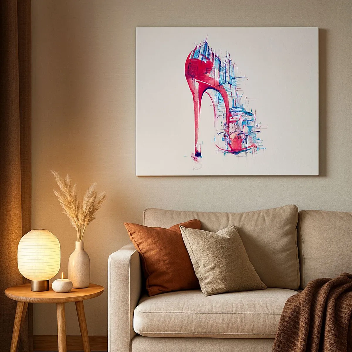 Canvas picture - Abstract red stiletto heel with urban details - 70x50cm - Big City Elegance - Modern wall decoration for the living room and bedroom ARTTOR