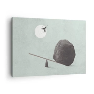 Canvas picture - A symbolic scene with a figure and balance against a bright sky. - 70x50cm - Dream Come True - Modern wall decoration for the living room and bedroom ARTTOR