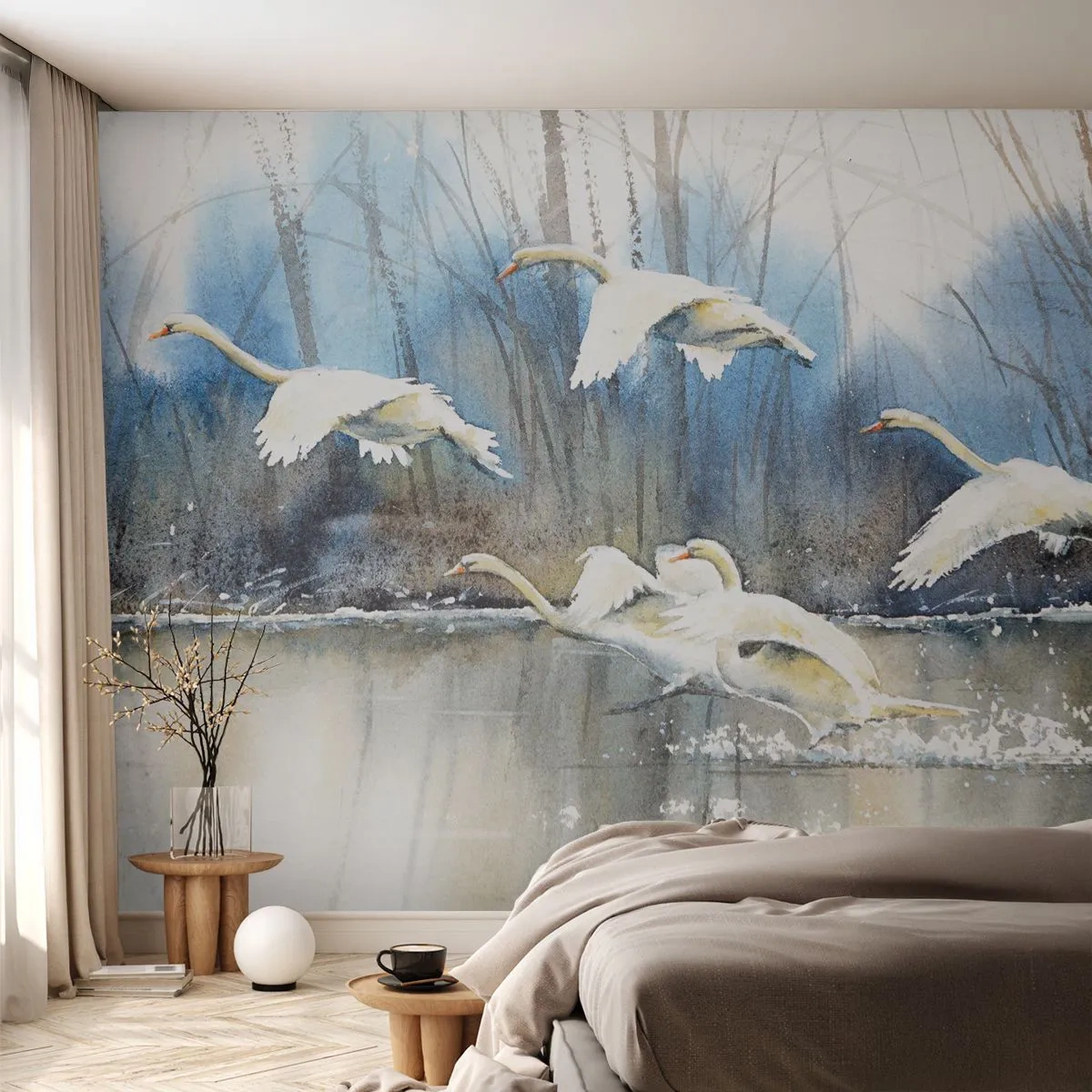 Photo Wallpaper Standard Eco - Like in a Fairy Tale about Wild Swans - Swans, Birds, Landscape - 400x280 cm