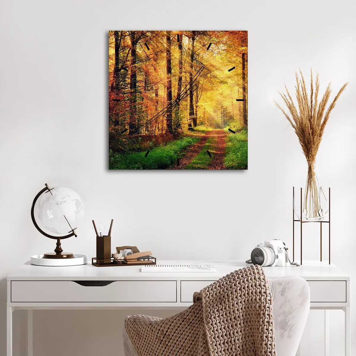 Wall clock - Clock on glass - Forest Golden silence - 40x40 cm