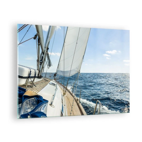 Glass picture - A yacht on the open sea with its sails unfurled - 70x50cm - Ahoy, Adventure - Modern wall decoration for the living room and bedroom ARTTOR