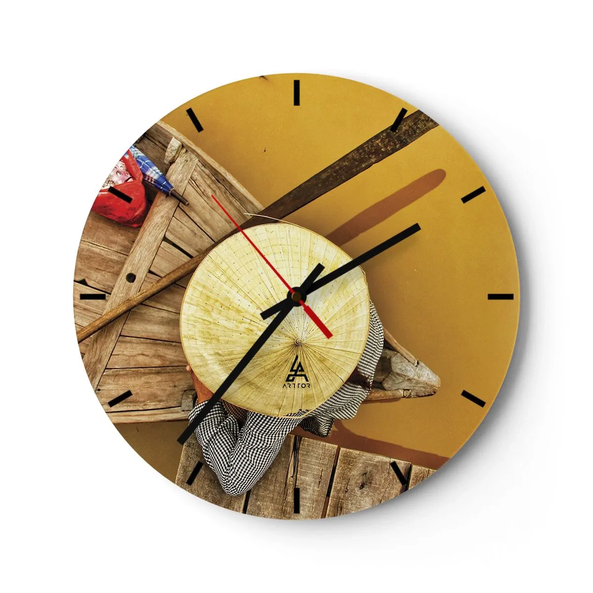 Wall clock - Clock on glass - Life on a Yellow River - 40x40 cm