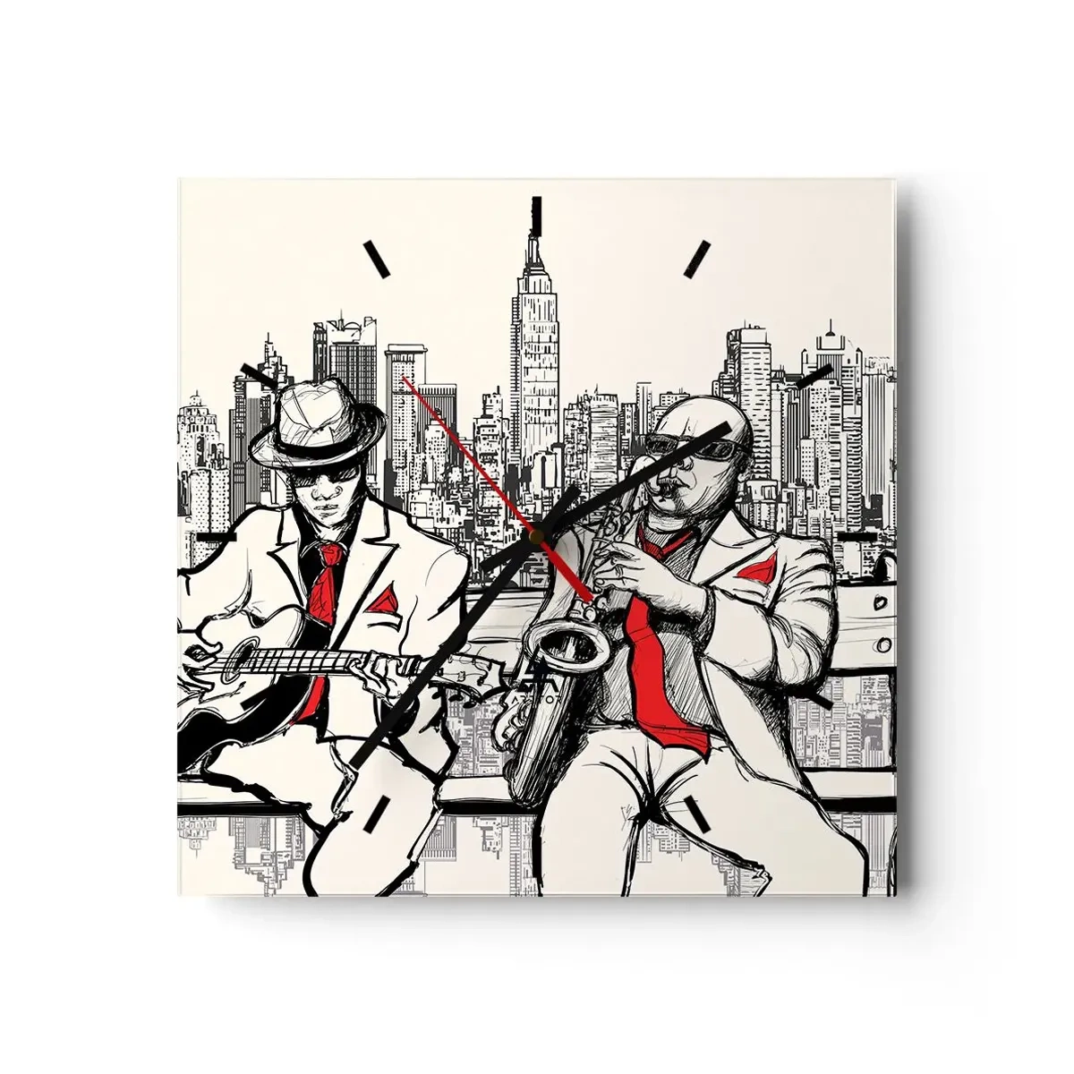 Wall clock - Clock on glass - New York Improvisation - 30x30 cm