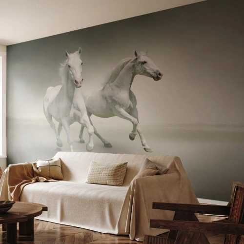 Photo Wallpaper Premium Sand - White Power! - Animals, Horses, Nature - 300x210 cm