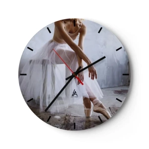 Wall clock - Clock on glass - A ballerina in a white dress getting ready to dance - 30x30cm - Before the Ramp Lights Are On - Modern wall decoration for the living room, kitchen, and bedroom ARTTOR
