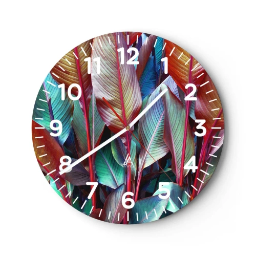 Wall clock - Clock on glass - Colourful Thicket - 30x30 cm
