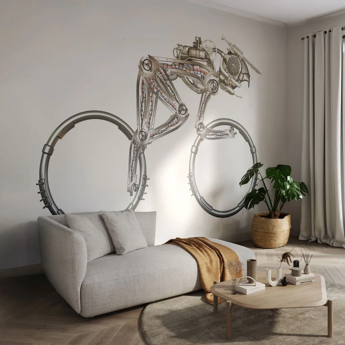 Self-Adhesive Photo Wallpaper Deluxe Sticker - Wonderful Machinery - Abstraction, Bicycle, Graphics - 200x140 cm