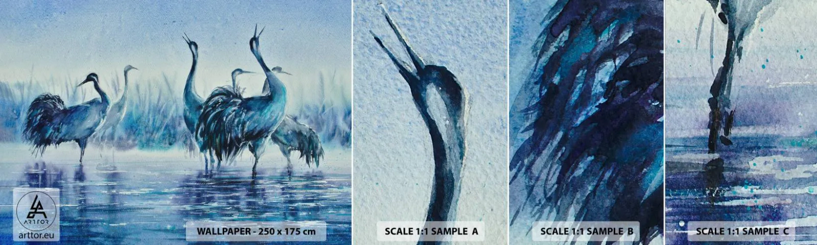 Photo Wallpaper Sample Self-Adhesive Deluxe Sticker - Morning Encounter - Birds, Landscape, Water - 100x30 cm