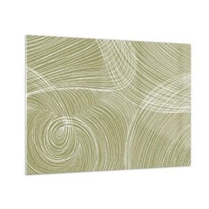 Glass picture - White lines form a complex structure against an olive green background. - 70x50cm - Intricate Abstract in White - Modern wall decoration for the living room and bedroom ARTTOR