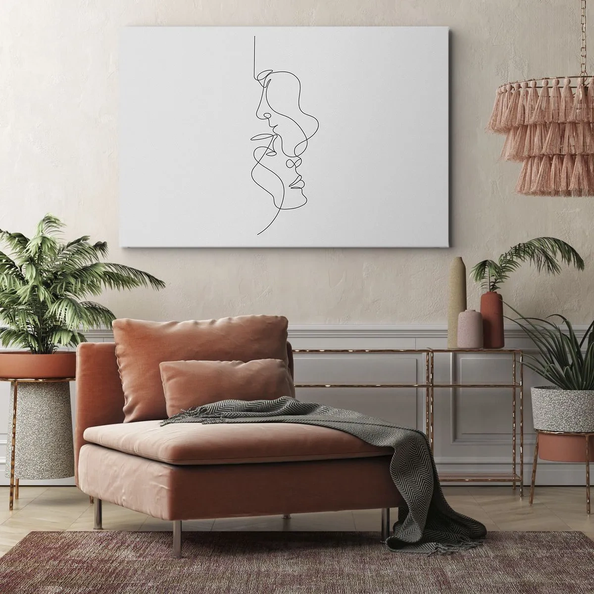 Canvas picture - A minimalist drawing of two faces in one line. - 70x50cm - Ardour of Desires - Modern wall decoration for the living room and bedroom ARTTOR