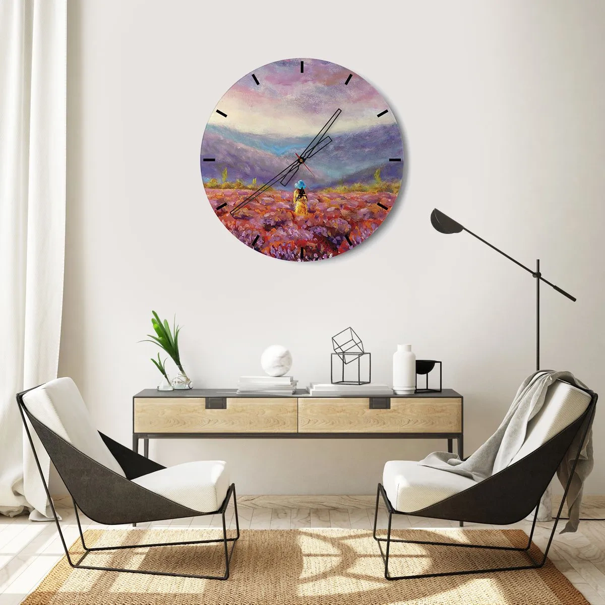 Wall clock - Clock on glass - In Lavendar World - 40x40 cm