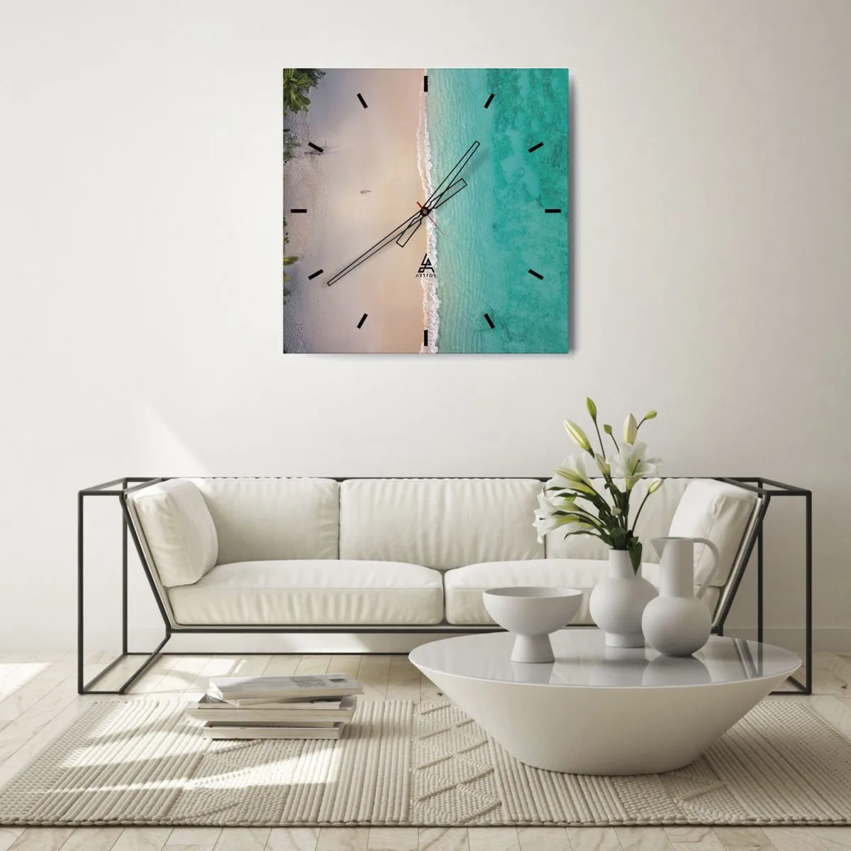 Wall clock - Clock on glass - Paradise Beach - 40x40 cm