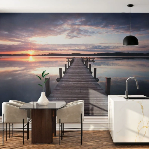 Photo Wallpaper Premium Canvas - Quiet Border of Night and Day - Landscape, Lake, Sunset - 500x350 cm