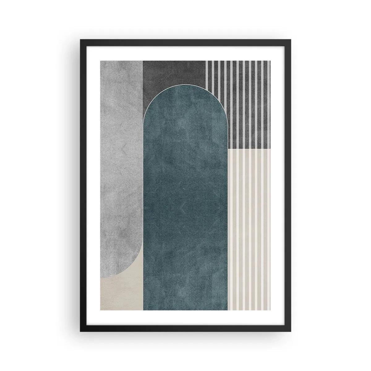Poster in black frame - Geometric composition in shades of green and gray - 50x70cm - Levelled Composition - Modern wall decoration for the living room and bedroom ARTTOR