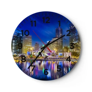 Wall clock - Clock on glass - Rainbow Night of a Metropolis - 40x40 cm