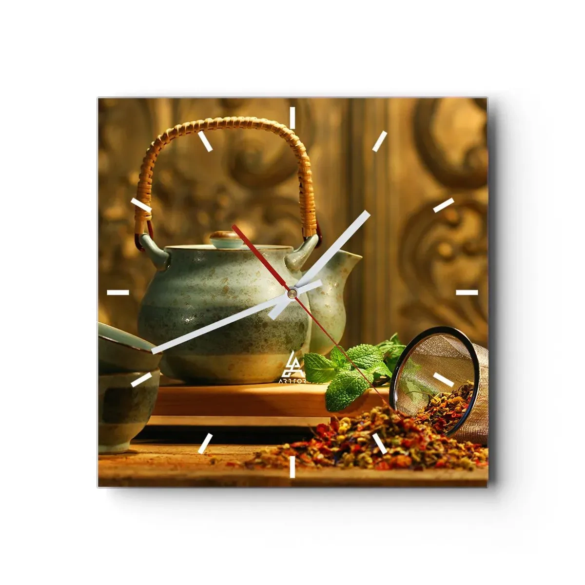 Wall clock - Clock on glass - Treaty about Drinking Tea - 40x40 cm