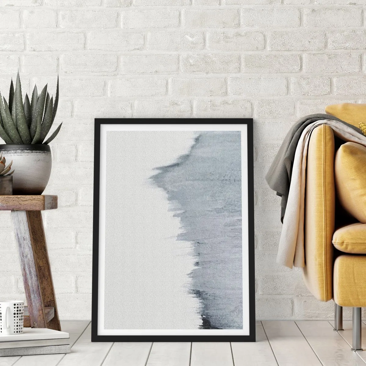 Poster in black frame - An abstract composition in shades of gray with dynamic brush strokes. - 50x70cm - Mysterious Writing - Modern wall decoration for the living room and bedroom ARTTOR