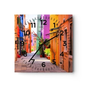 Wall clock - Clock on glass - Rainbow Alley - 40x40 cm