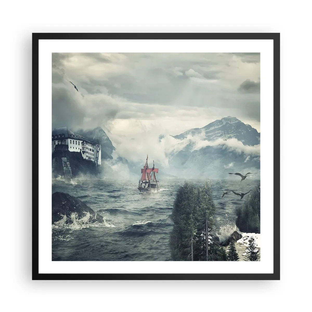 Poster in black frame - On Magical Waters - 60x60 cm