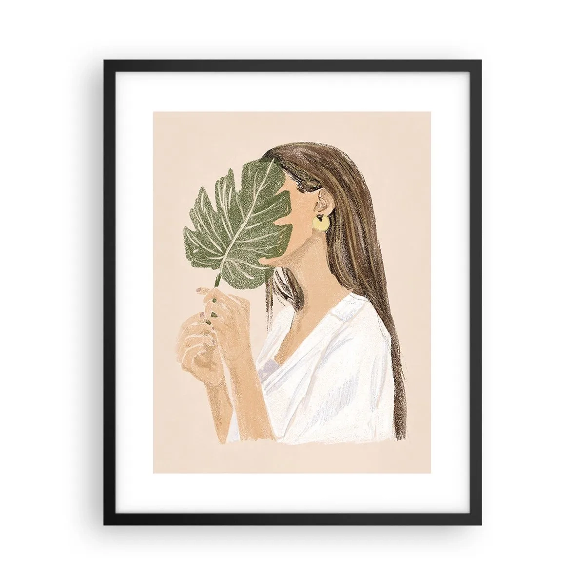 Poster in black frame - Mysterious Portrait with a Fan - 40x50 cm