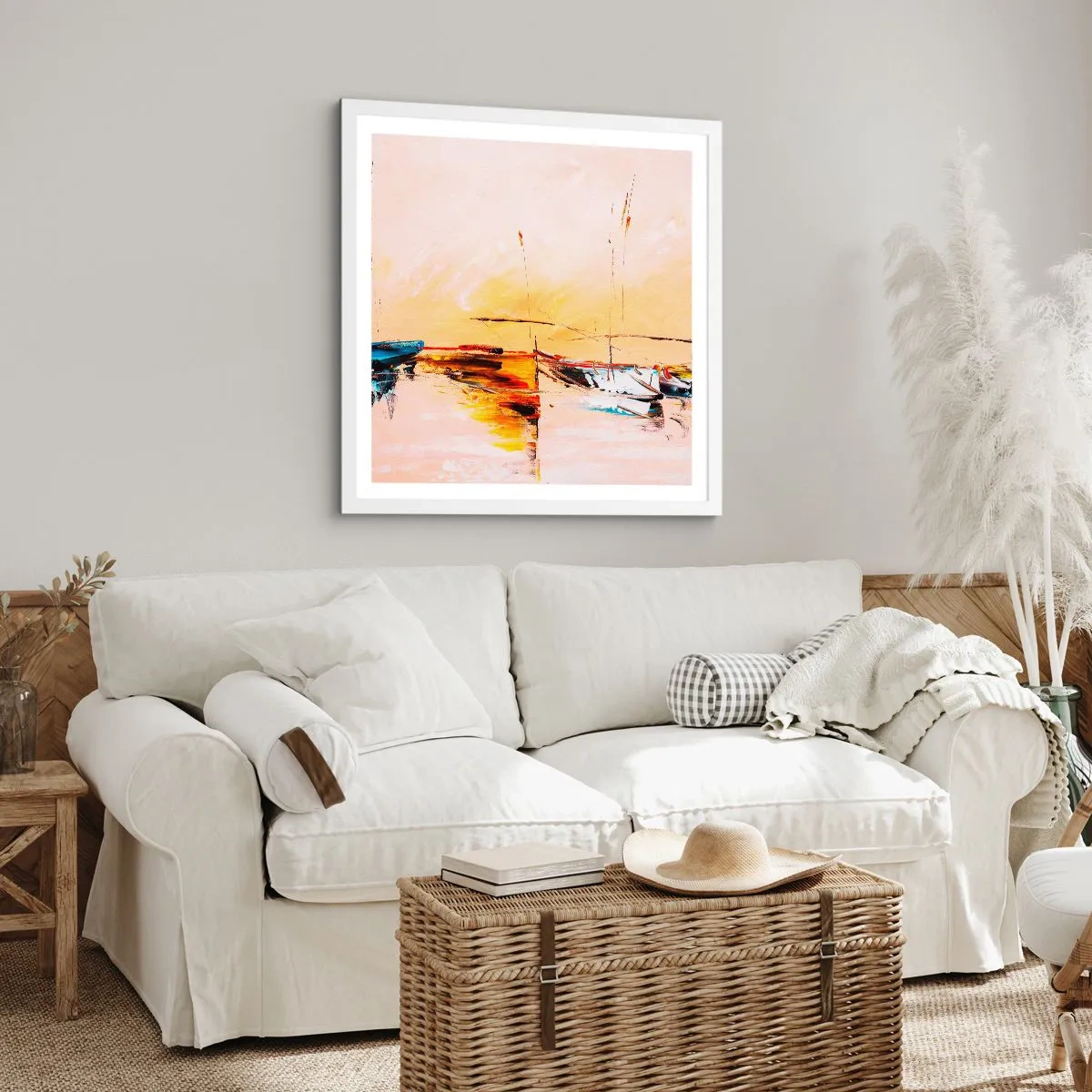 Poster in white frmae - Evening at the Harbour - 60x60 cm