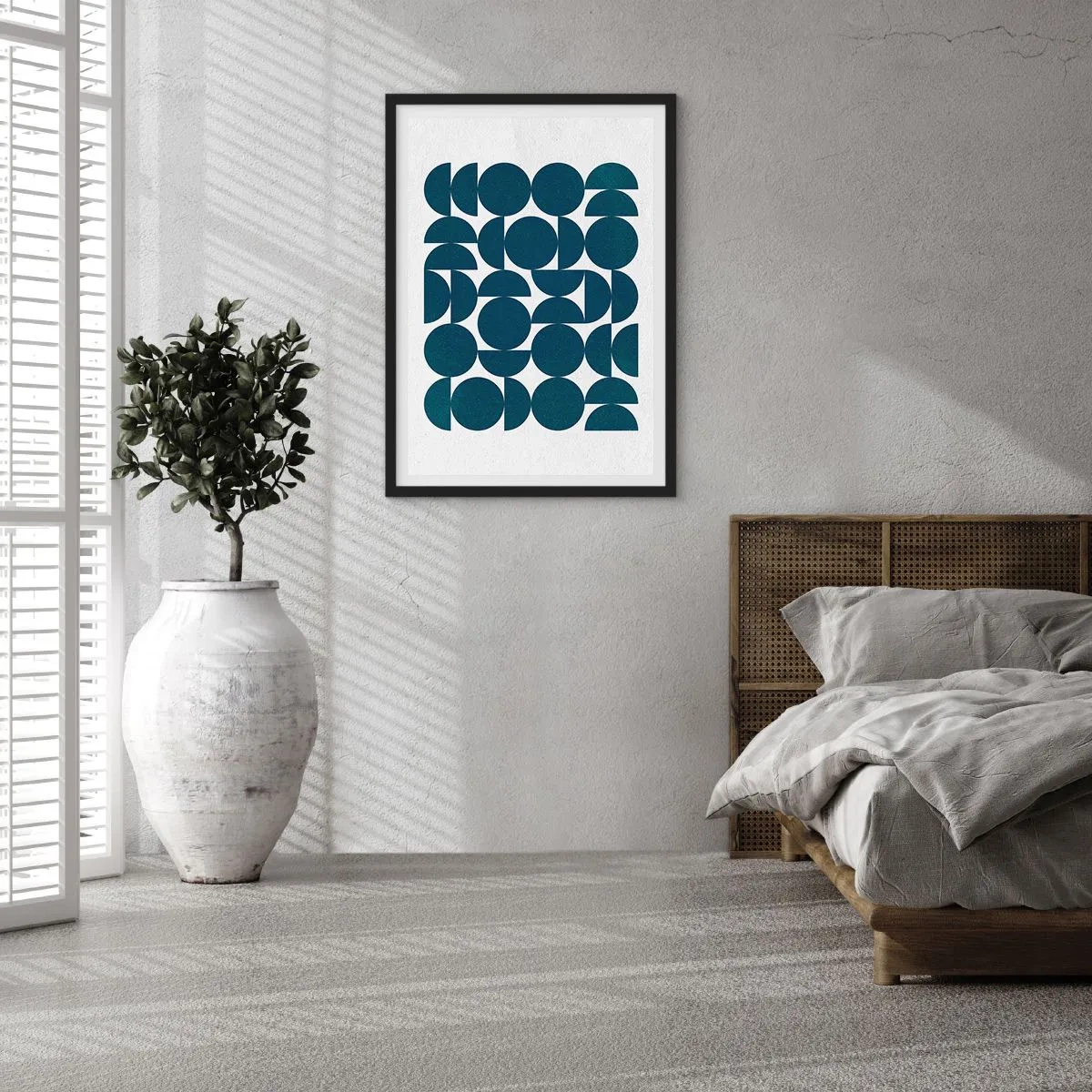 Poster in black frame - Geometric composition with blue circles - 50x70cm - Circles and Semicircles - Modern wall decoration for the living room and bedroom ARTTOR