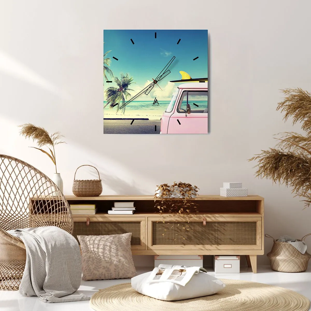 Wall clock - Clock on glass - Holiday Time - 30x30 cm