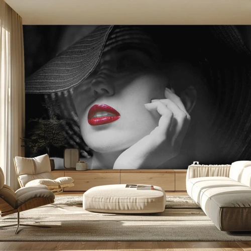 Photo Wallpaper Premium Canvas - Study in Scarlet - Woman, Red lips, Fashion - 200x140 cm