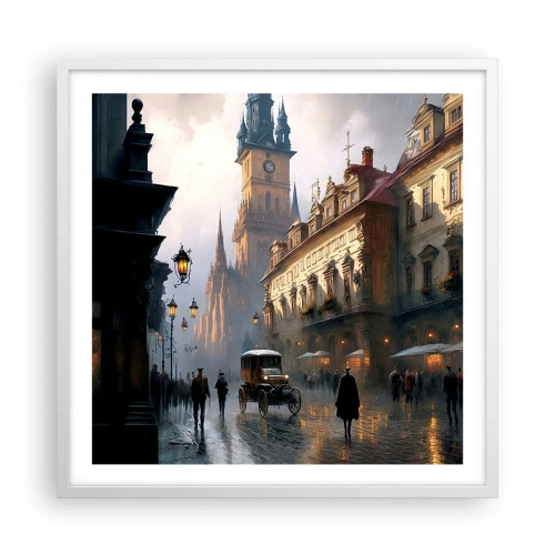 Poster in white frmae - Charm of Evening in Prague - 60x60 cm