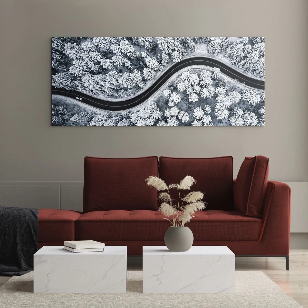 Glass picture - Through Wintery Forest - 140x50 cm