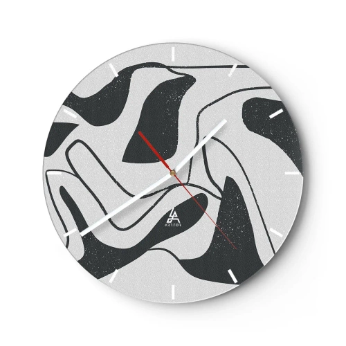 Wall clock - Clock on glass - Black and white abstract shapes in a maze style - 30x30cm - Abstract Fun in a Maze - Modern wall decoration for the living room, kitchen, and bedroom ARTTOR