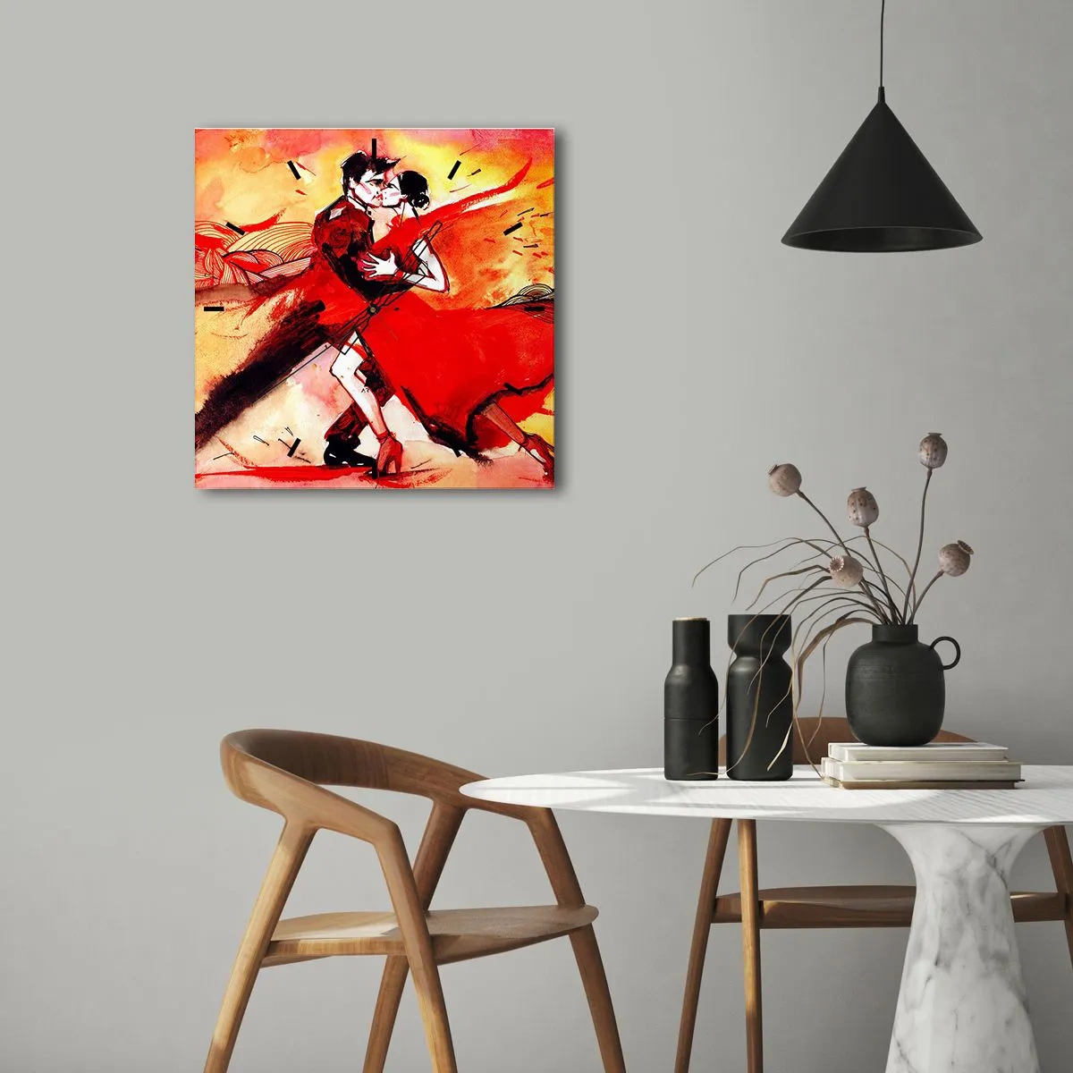 Wall clock - Clock on glass - Purple Rhythm of Passion - 30x30 cm