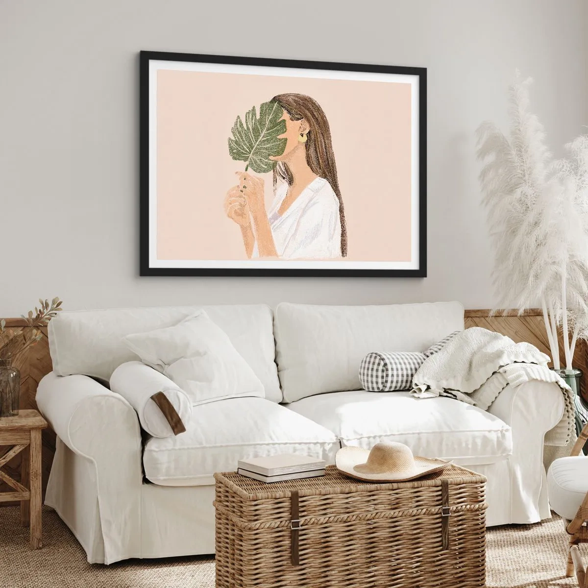Poster in black frame - Mysterious Portrait with a Fan - 70x50 cm