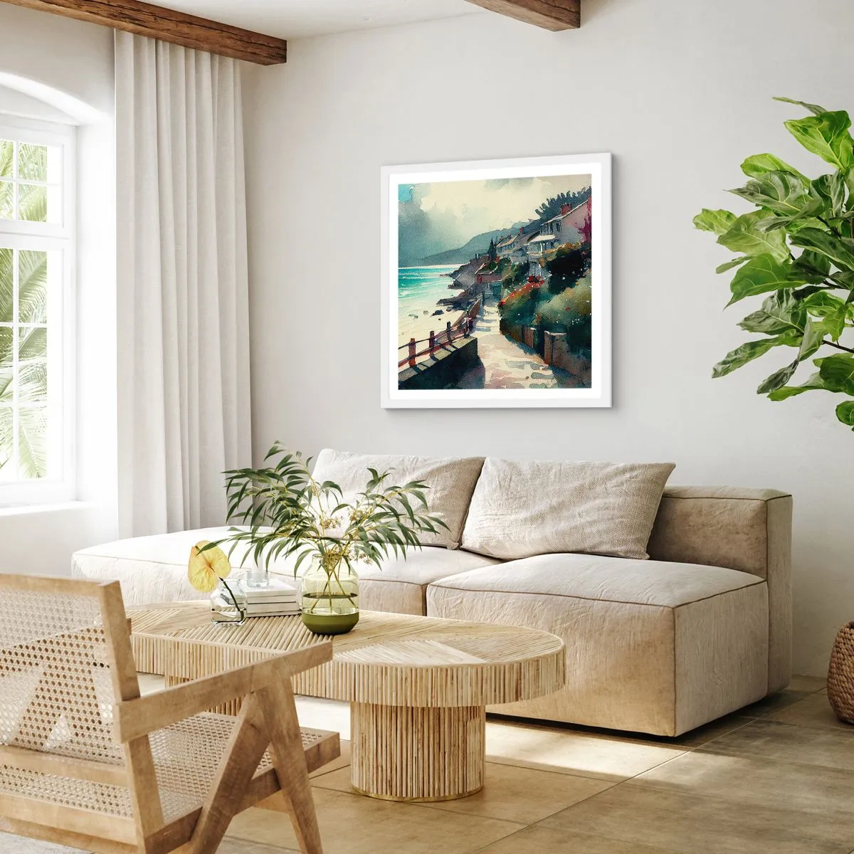 Poster in white frmae - Mediterranean Town - 30x30 cm