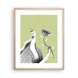 Poster in light oak frame - Modernist Portrait - Holding a FLower - 40x50 cm