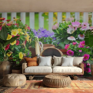 Photo Wallpaper Premium Sand - In the Garden - Flowers, Garden, Bouquet of flowers - 250x175 cm